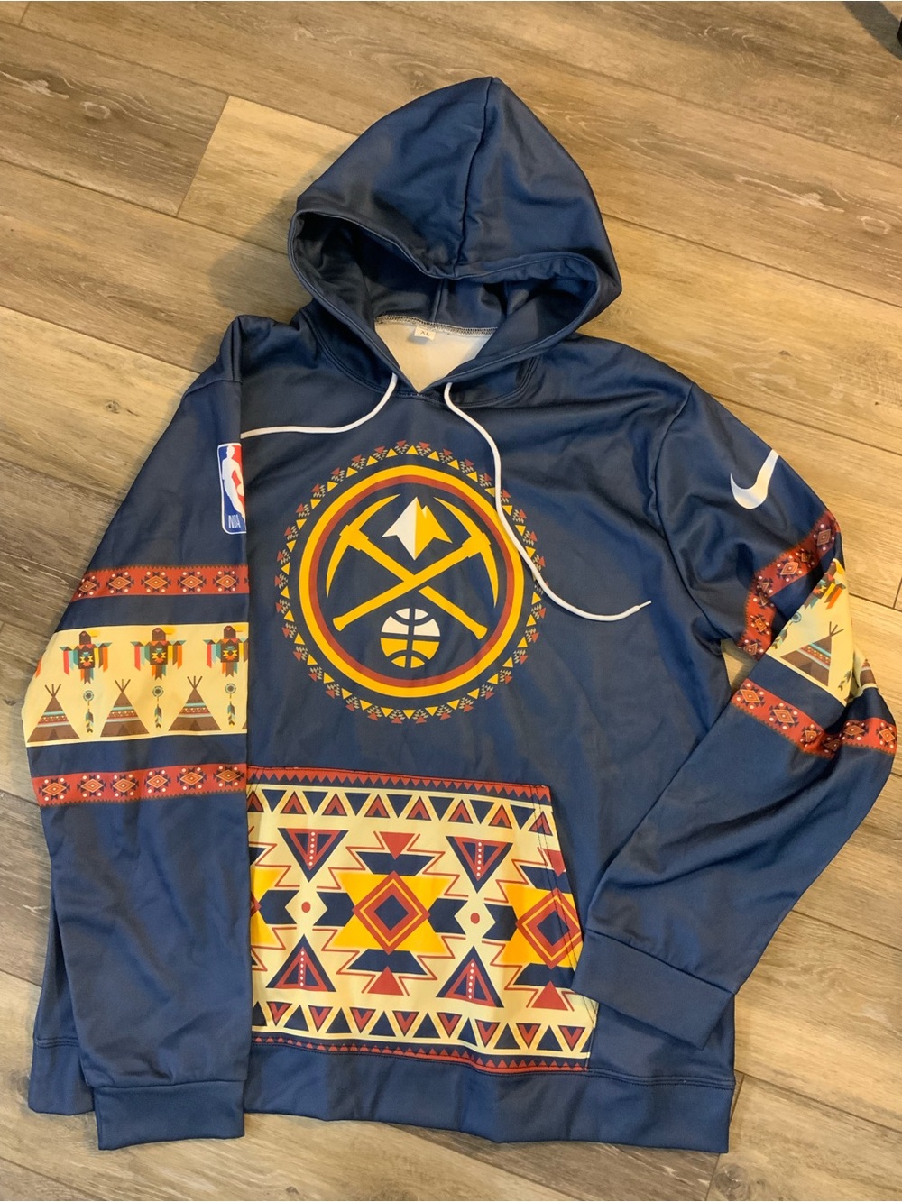 NBA Navy Pullover Hoodie with Yellow & Red Southwestern Accents